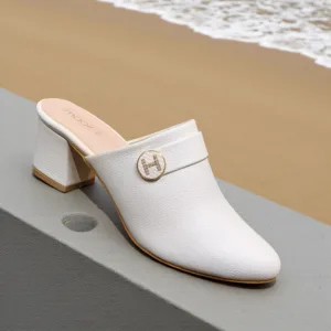 "Harlow" Pebbled Leather Block-Heel Mules ART - D41-09