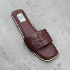 Mahogany Woven-Strap Square Toe Slides 👡 ART - D43-40
