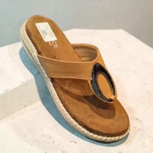 Elegance Tan Embellished Comfort Slides 👡 ART - D44-43
