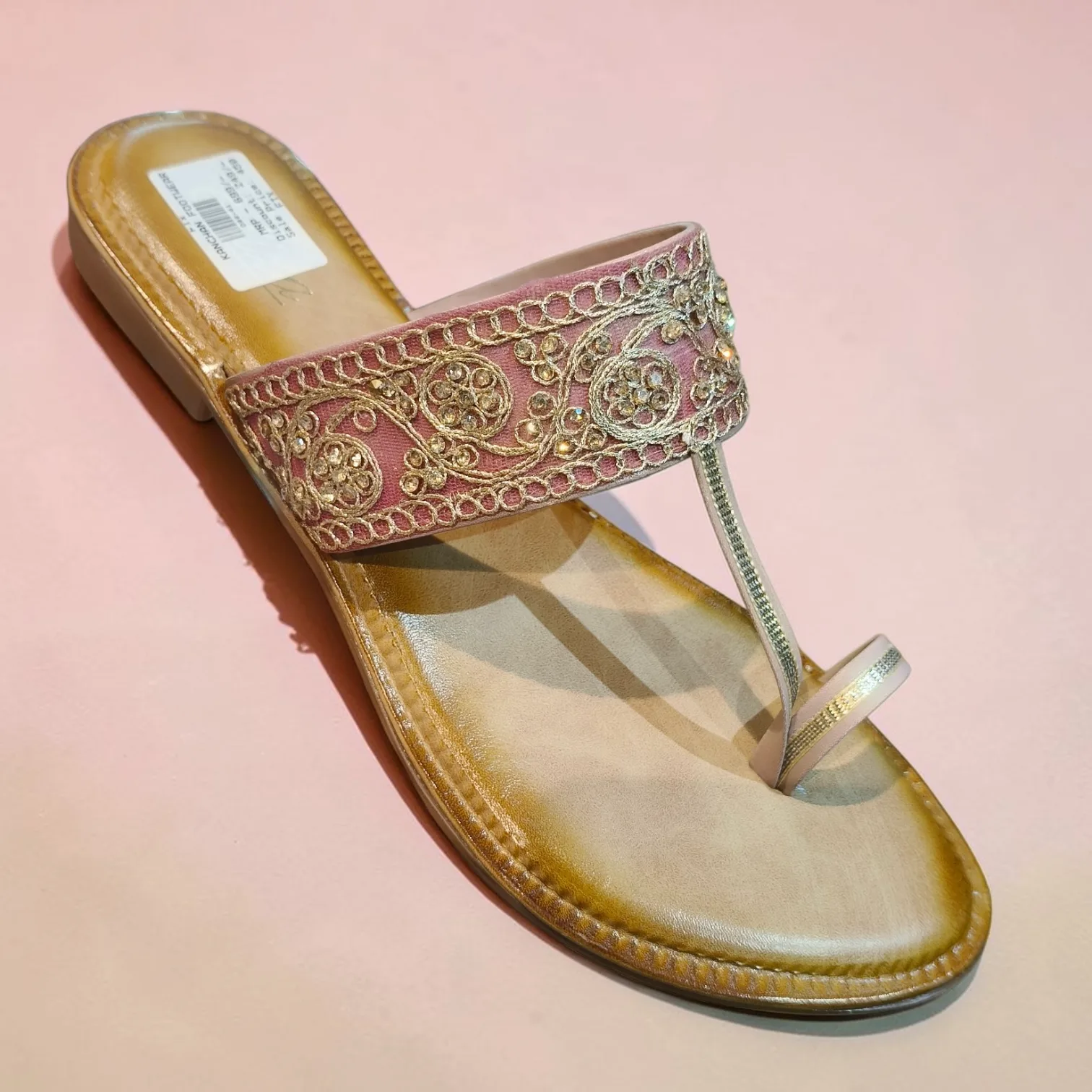 Zari-Encrusted Rose Kolhapuri Flats 👡 ART - D44-41