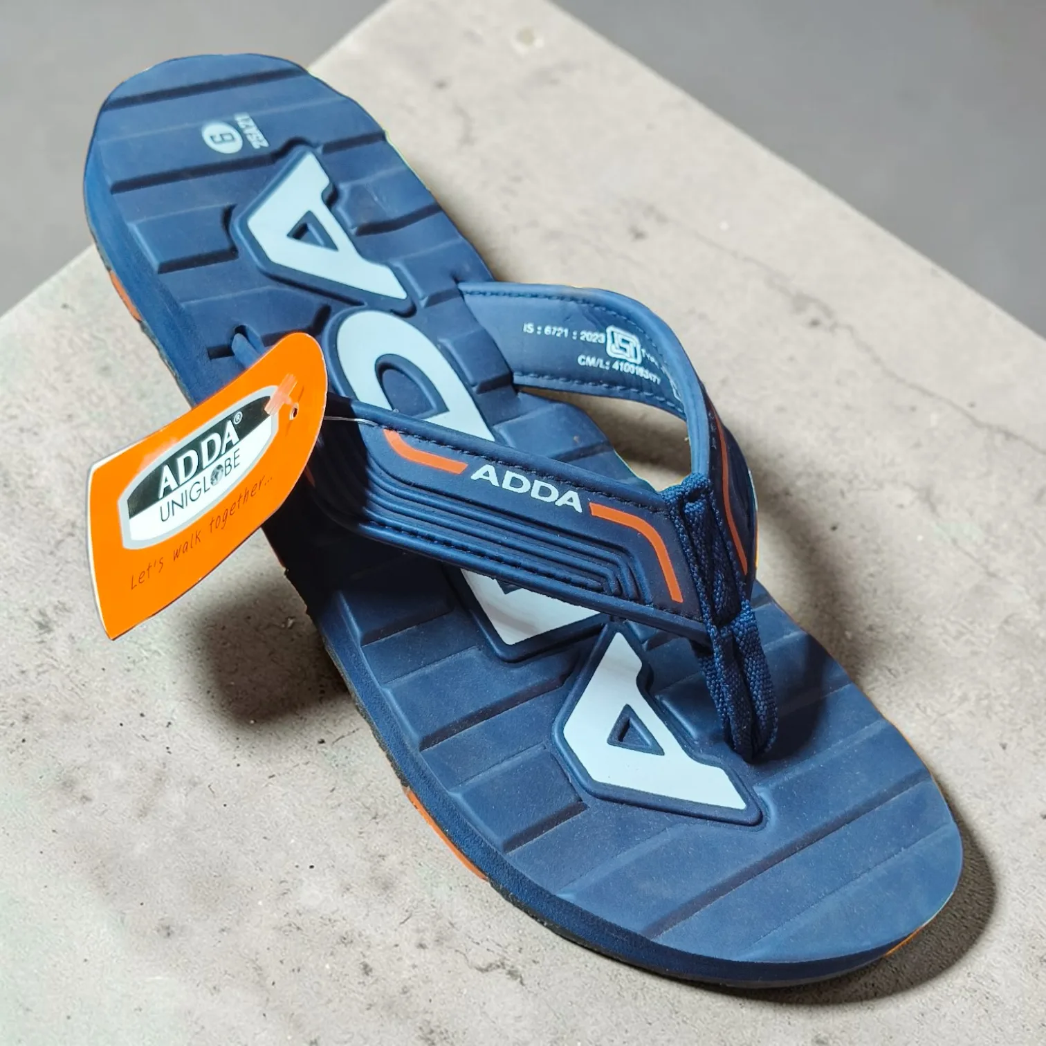 ADDA Uniglobe Men's Navy & Orange Comfort Flip-Flops 🩴 ART- GREAT-2
