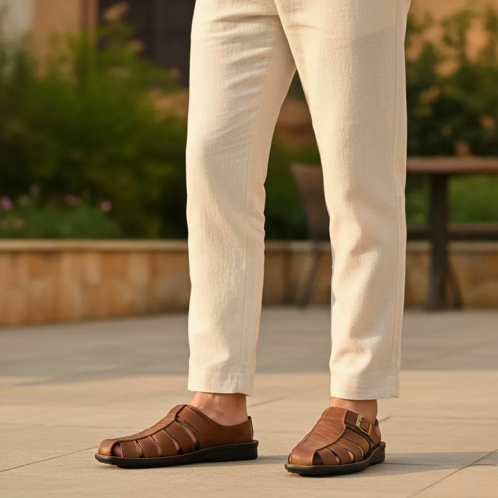 Urban Nomad: Premium Tan Leather Fisherman Sandals 👞✨ ART 12508 - Image 2