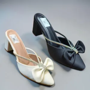 Midnight & Pearl Rhinestone Bow Mules 👠✨ART- D45-24