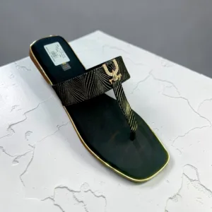 Golden-Etched Midnight T-Strap Flats ✨ART- D45-48