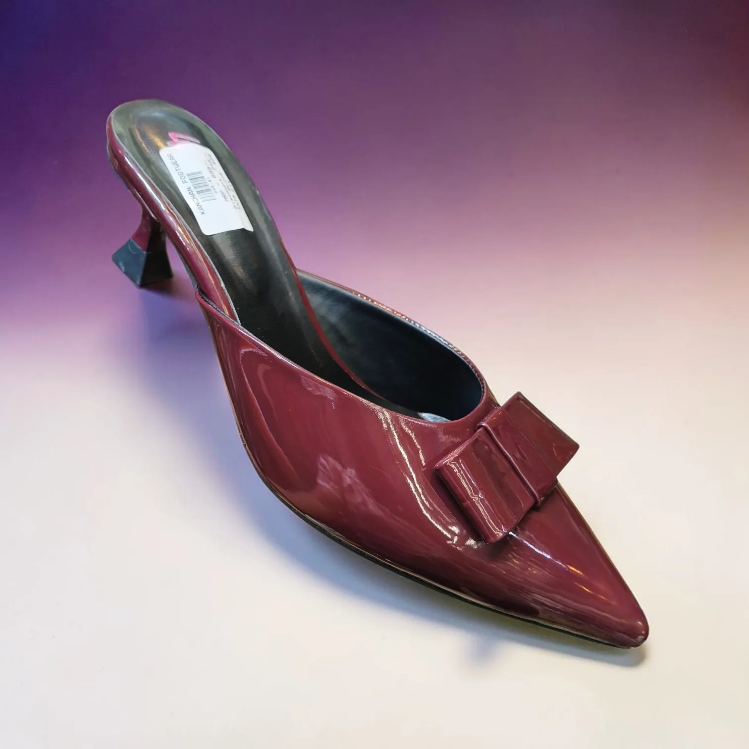Elegant Burgundy Patent Pointed-Toe Mule Heels š ART - D45-61