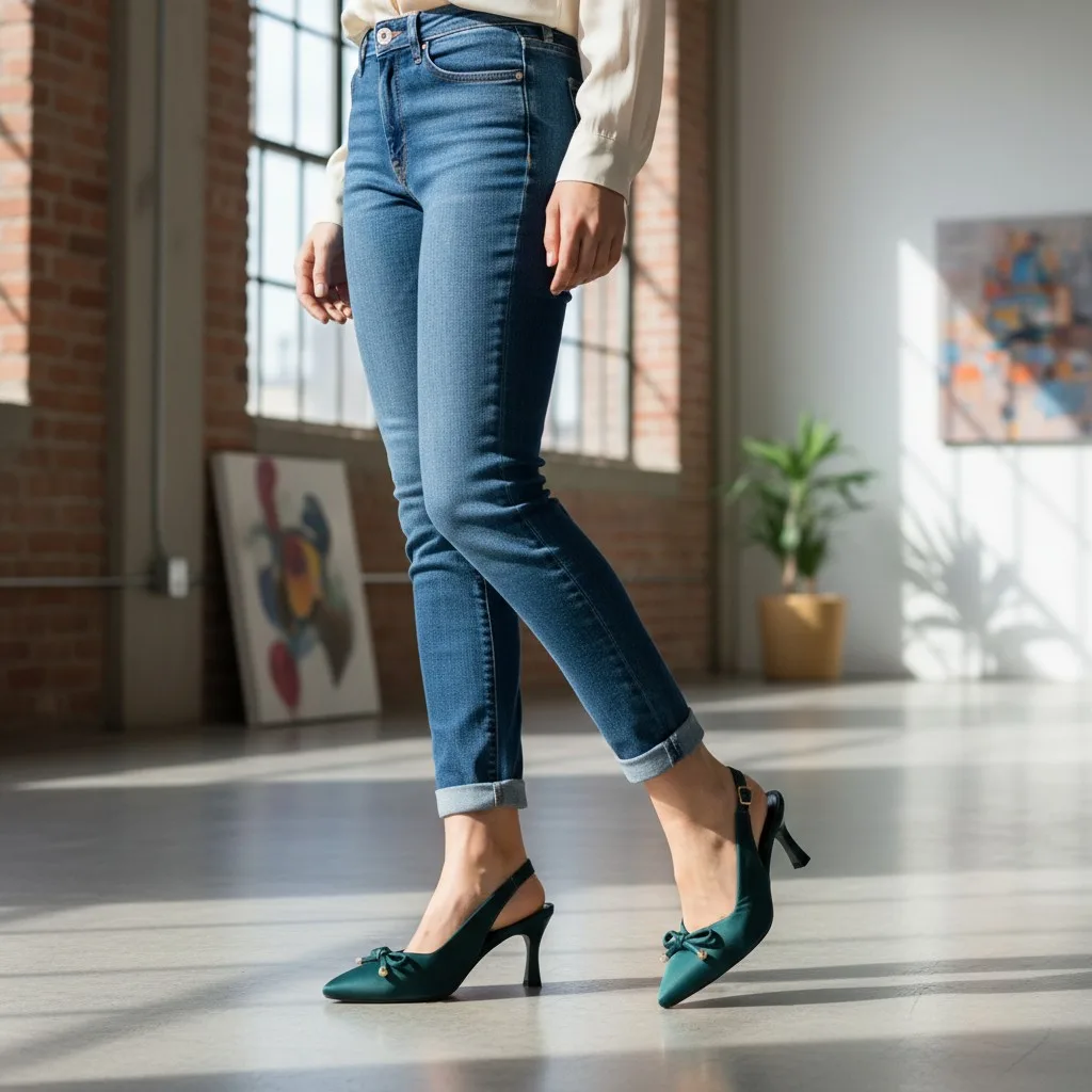 Emerald Satin Bow Slingbacks 👠 ART - D45-26 - Image 2