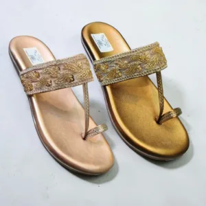 Zari-Embellished Metallic Kolhapuri Wedge Sandals ✨ ART - D45-55