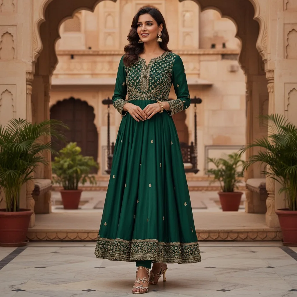 The Outfit: Emerald "Royal Leaf" Anarkali 👗ART- D45-13 - Image 2
