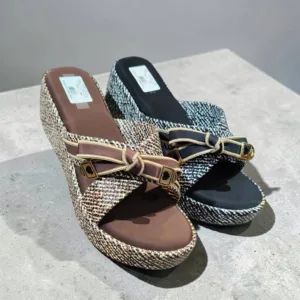 Elegance Tweed-Texture Bow Wedge Slides 🎀 ART - D43-17