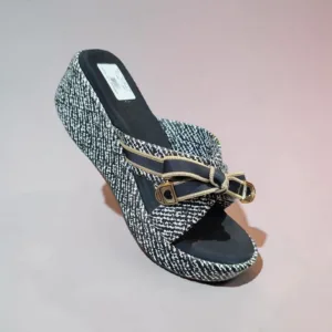 Elegance Tweed-Texture Bow Wedge Slides 🎀 ART - D43-17