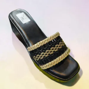 Women's Black and Gold Woven Wedge Slide Sandal ART - D46-15