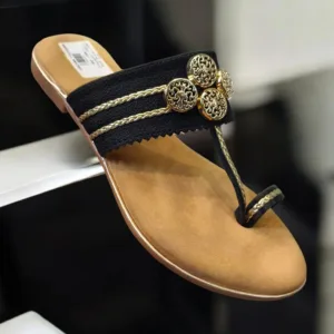 Ethnic Gold-Embellished Kolhapuri-Style Wedges 👡 ART - D47-27