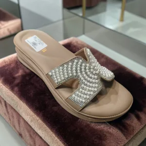 Pearl & Crystal "H-Strap" Platform Slides 👡 ART - D46-45