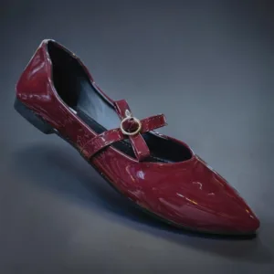 Burgundy Patent Leather Pointed-Toe Mary Jane Flats 🥿 ART - D48-48