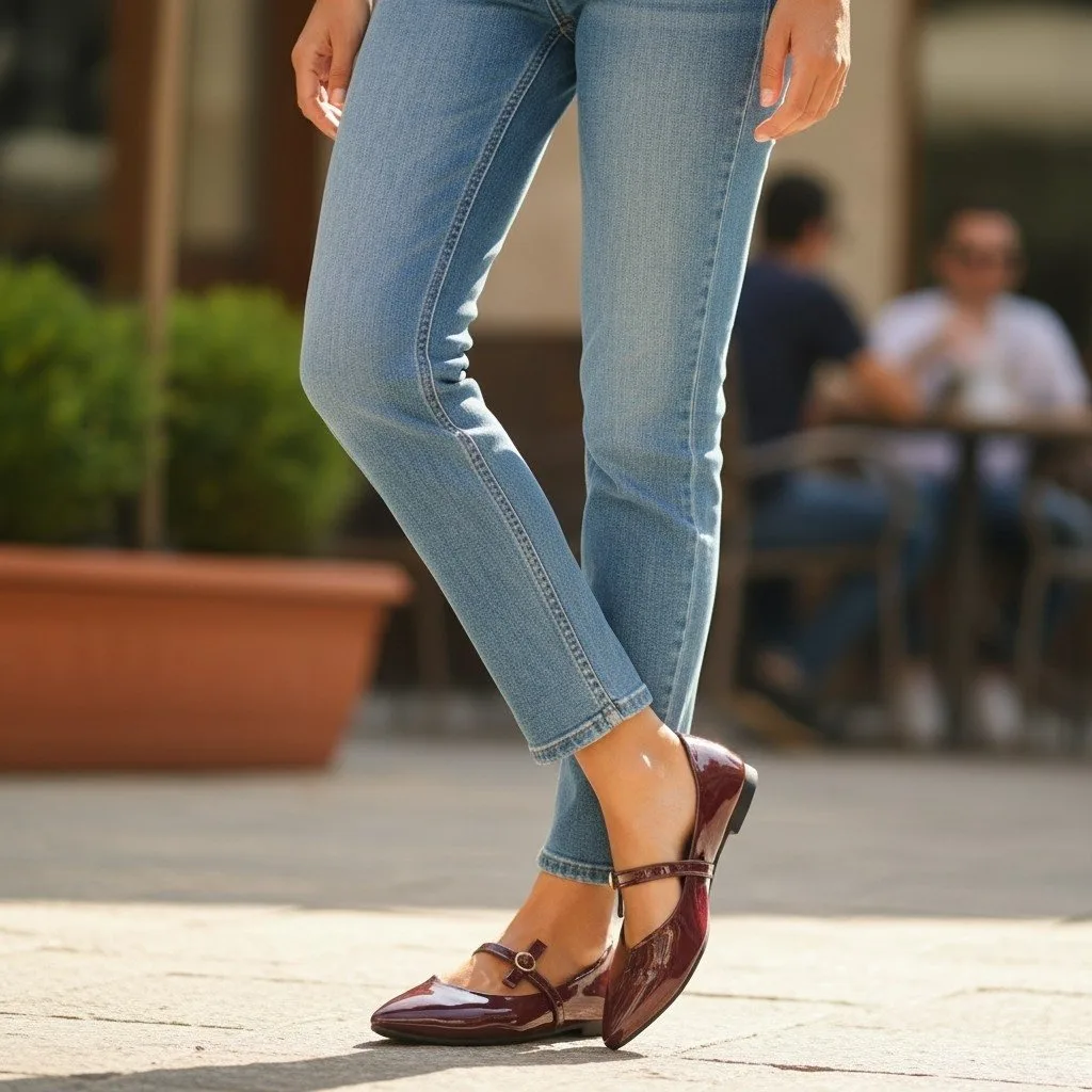 Burgundy Patent Leather Pointed-Toe Mary Jane Flats 🥿 ART - D48-48 - Image 2