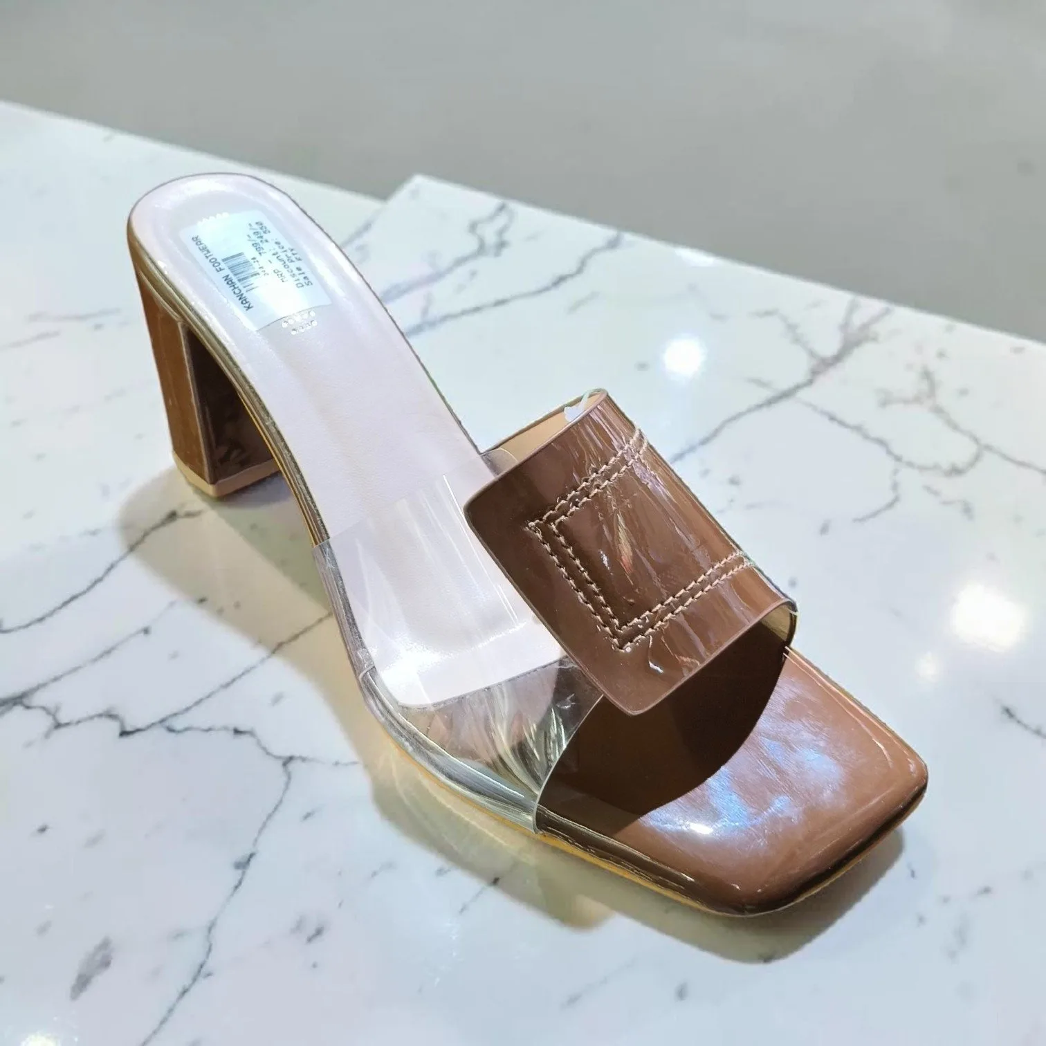 Chic Patent & Clear Dual-Strap Block Heel Mules ART - D48-26