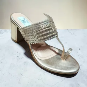 Metallic Gold Block Heel Kolhapuri Sandals โจ ART - D48-24