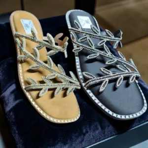 Embellished Leaf-Strap Sandals 🌿✨ART - D48-32