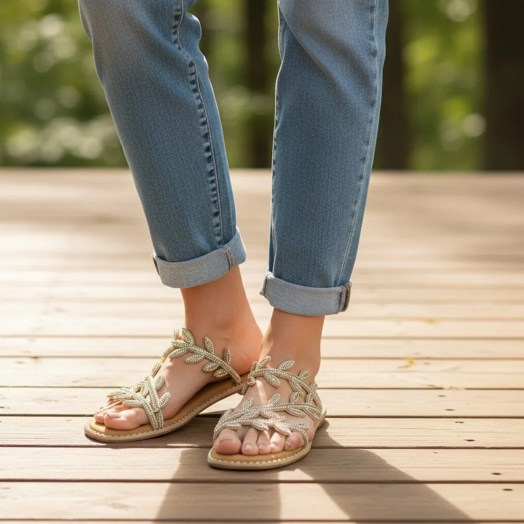 Embellished Leaf-Strap Sandals 🌿✨ART - D48-32 - Image 5