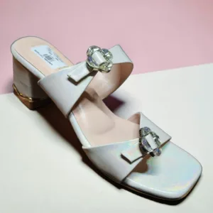 Iridescent Embellished Block Heel Sandals 👡 ART - D48-25