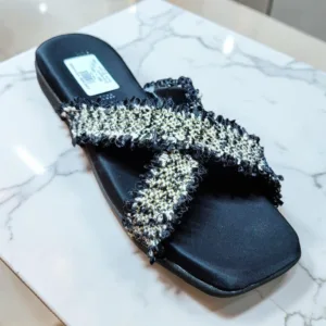 Chic Tweed Criss-Cross Slide Sandals  ART - D48-34