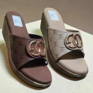 Chanal Inspired Metallic Hardware Platform Wedges 👡ART - D48-02