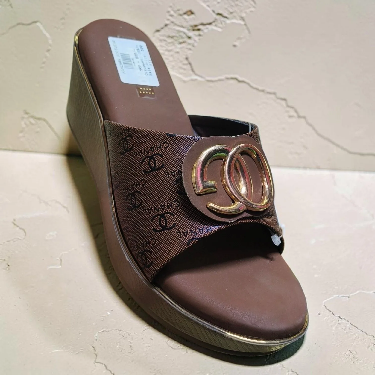 Chanal Inspired Metallic Hardware Platform Wedges 👡ART - D48-02 - Image 3