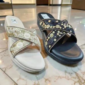 Embroidered Criss-Cross Wedge Sandals 👡 ART - D48-15