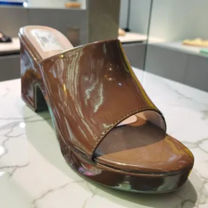 Glossy Chocolate Patent Platform Mule Sandal 🟫 ART - D48-14