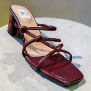 🍷 The Burgundy Patent Knotted Block Heel Sandal ART - D48-21