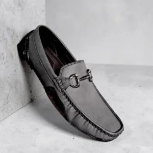 🏷️ Classic Grey Textured Leather Bit Loafers ART - D42-18