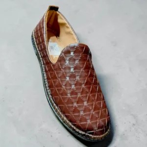 Men's Textured Brown Slip-On Loafers 👞 ART - D42-59