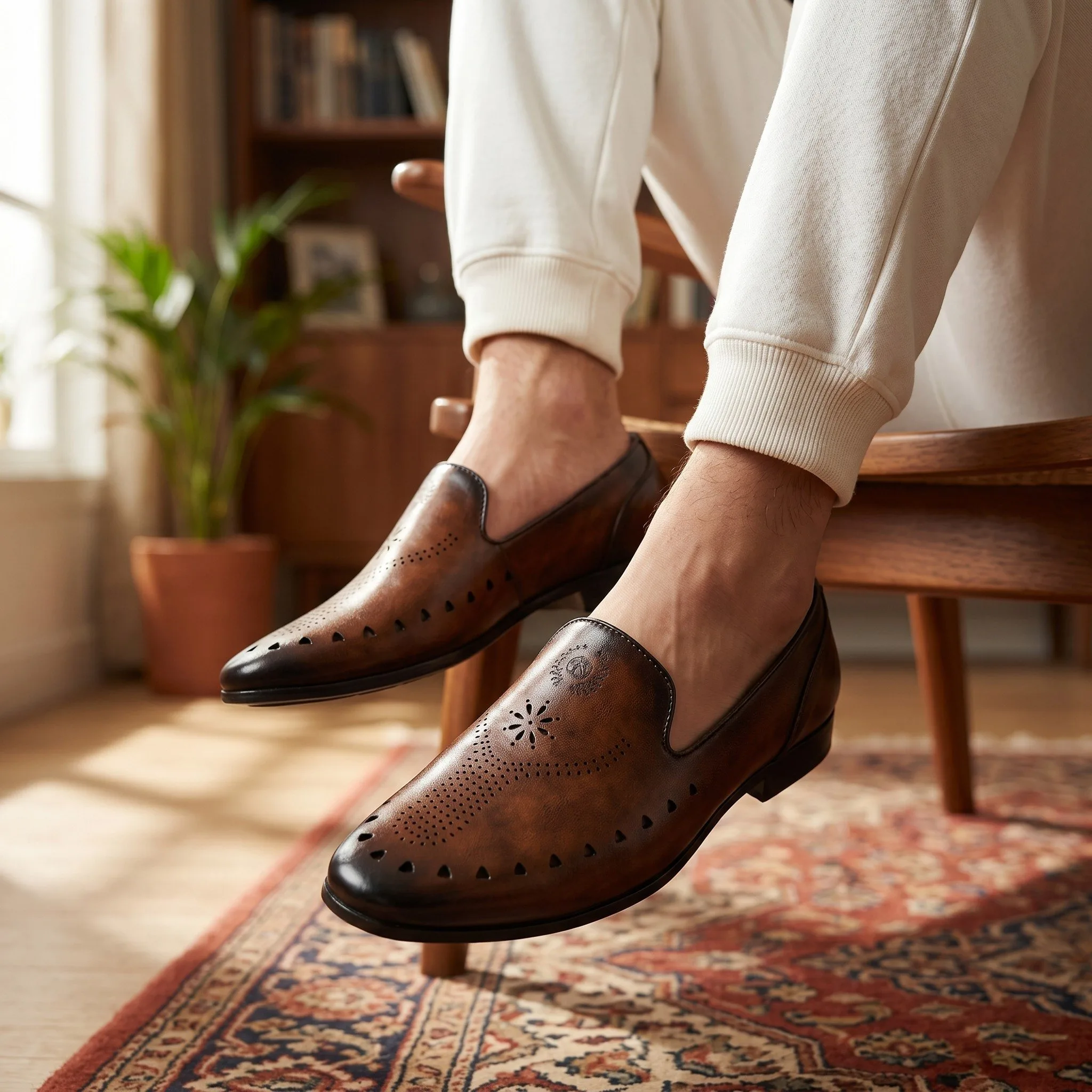 π London Biog Men's Tan Perforated Loafers ART - London - Image 2
