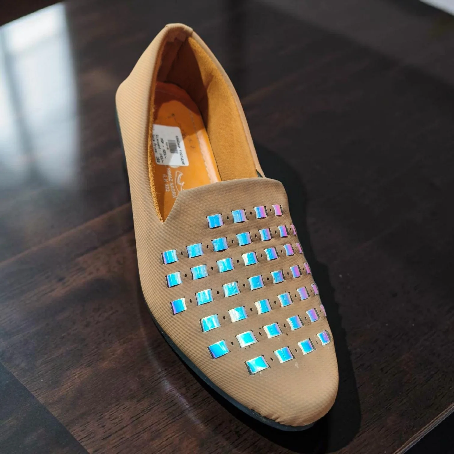 Iridescent Studded Tan Loafers / Nagra Flats ART - D20-01