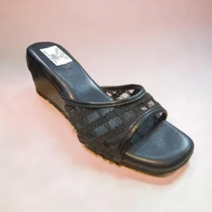 Black Textured Mesh Wedge Sandals, Art-D49-19