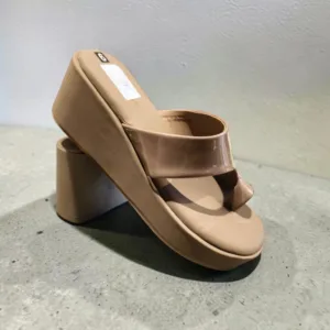 Nude Patent Wedge Sandals (Toe-Ring Slip-On Platform Mules), Art-D49-48