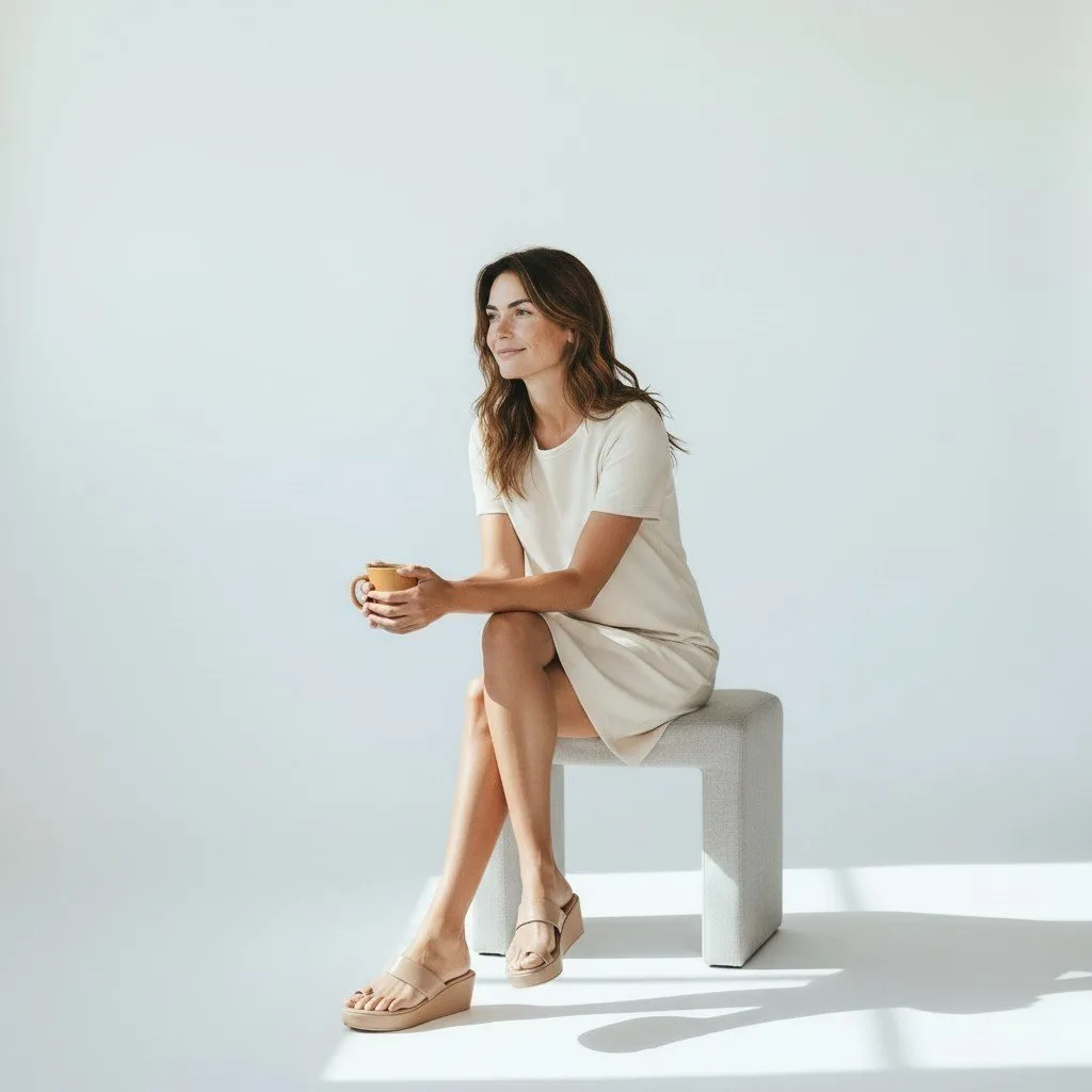 Nude Patent Wedge Sandals (Toe-Ring Slip-On Platform Mules), Art-D49-48 - Image 3
